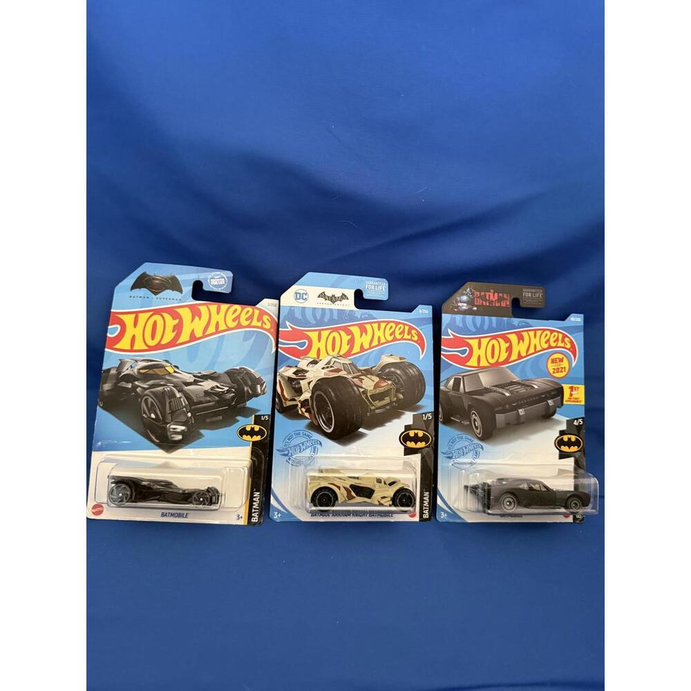 3 New DC Batman HOT WHEELS Arkham Asylum BATMOBILE Gotham MOVIE Varients LOT